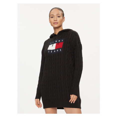 Tommy Jeans Úpletové šaty Cable Flag DW0DW16486 Čierna Regular Fit Tommy Hilfiger