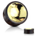Plug do ucha z dreva Sono hnedočiernej farby - krúžok zlatej farby - Hrúbka: 25 mm