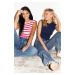 Trendyol Navy Blue-Fuchsia 2 Pack Striped and Plain Ribbed Crop Moon Sleeve Flexible Knitted Blo