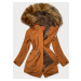 Dámska zimná bunda "parka" v karamelovej farbe s kožušinovou podšívkou (M21312)