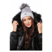 Winter nylon beanie with pompom, light gray