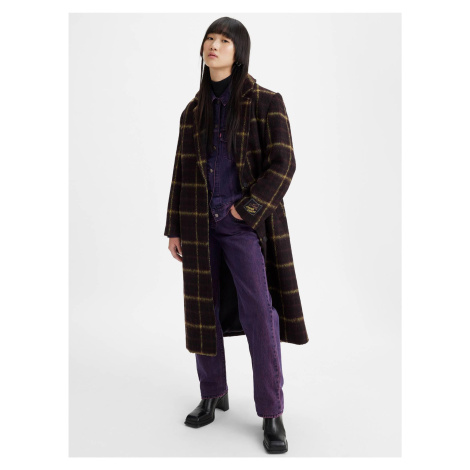 Tmavohnedý dámsky kockovaný kabát s prímesou vlny Levi's® Off Campus Wooly Coat Levi´s