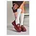 Fox Shoes T 996198408 Claret Red Patent Leather Thick Soled Loafer Women's Shoes