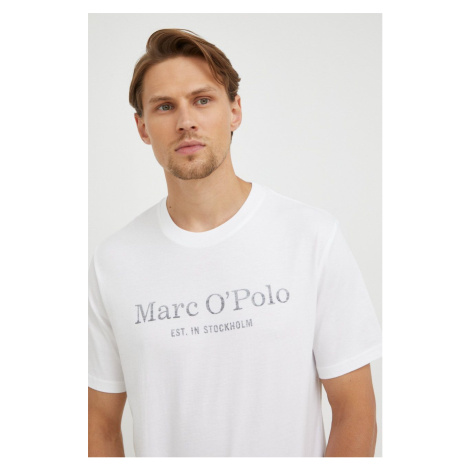 Bavlnené tričko Marc O'Polo biela farba, s potlačou