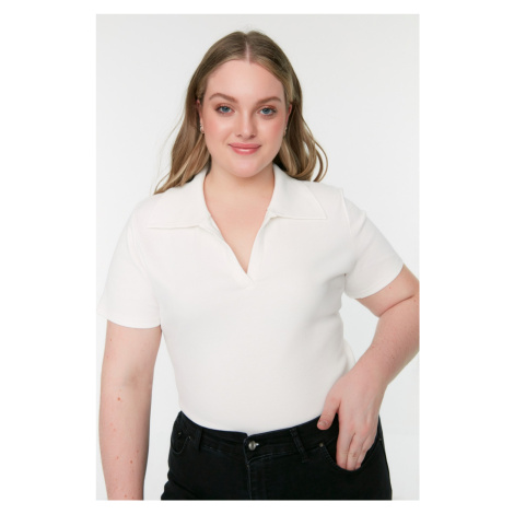 Trendyol Curve White Ribbed Knitted Blouse