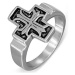 Oceľový prsteň, Fleur de Lis v patinovanom latinskom kríži - Veľkosť: 67 mm
