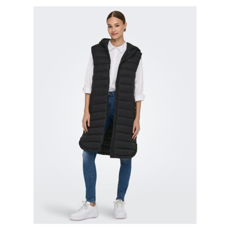 Black Ladies Long Quilted Vest ONLY Melody - Ladies