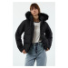 Trendyol Black Regular Fit Fur Detailed Hooded Puffer Jacket