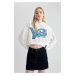 DEFACTO Coool Yale University Oversize Fit Hooded Crop Sweatshirt