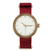 Červeno-biele drevené hodinky s textilným remienkom pre dámy