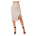 Sexy Faux Leather Midi Skirt with slit BEIGE