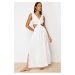 Trendyol Ecru Maxi Woven Tasseled Beach Dress