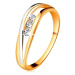 Briliantový prsteň zo 14K zlata, zvlnené dvojfarebné línie ramien, tri číre diamanty - Veľkosť: 