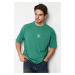 Trendyol Green Oversize/Wide Cut Deer Embroidered 100% T-Shirt