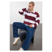 Trendyol Burgundy Oversize/Wide Cut Striped Shirt Collar Sweatshirt