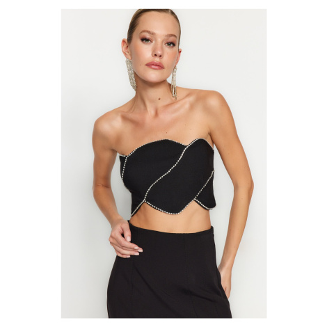 Trendyol Black Crop Shiny Stone Woven Bustier