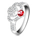 Strieborný 925 prsteň, číry zirkónový obrys srdca, kruh a ligotavý ružový zirkón - Veľkosť: 56 m