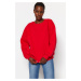 Trendyol červená oversize/pohodlný strih Basic Crew Neck hrubá/polarizovaná pletená mikina