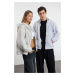 Trendyol Grey Oversize/Wide Cut Zipper Pocket Couple Plush Sweatshirt