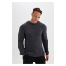 DEFACTO Men's Anthracite Standard Fit Regular Cut Crew Neck Textured Knitwear Sweater