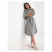 Grey striped shirt dress with belt for tying