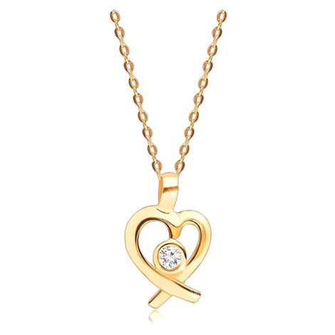 Briliantový náhrdelník zo žltého 585 zlata - okrúhly briliant v obryse srdca, tenká retiazka