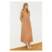 Trendyol Camel Skirt Pleated Scuba Knitted Dress