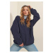 Trend Alaçatı Stili Women's Navy Blue Hooded Kangaroo Pocket 3 Thread Thick Sweatshirt