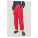Bavlnené nohavice Weekend Max Mara červená farba, široké, vysoký pás