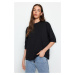 Trendyol Black 100% Cotton Premium Oversize/Wide Fit Three Quarter Sleeve Knitted T-Shirt