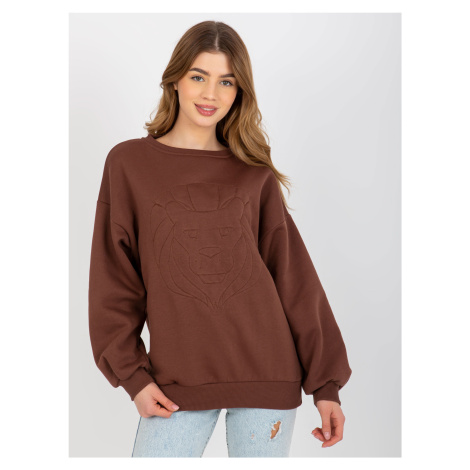 Women's hoodless sweatshirt with embroidery - brown