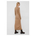 Šaty s prímesou vlny Calvin Klein béžová farba, maxi, priliehavá