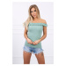 Shoulder blouse with frills dark mint