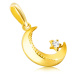 Zlatý 14K prívesok - mesiac so skosenými hranami, vrúbkovanie, drobný okrúhly zirkón
