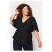 Trendyol Curve Black Knitted V-Neck Tiered Blouse