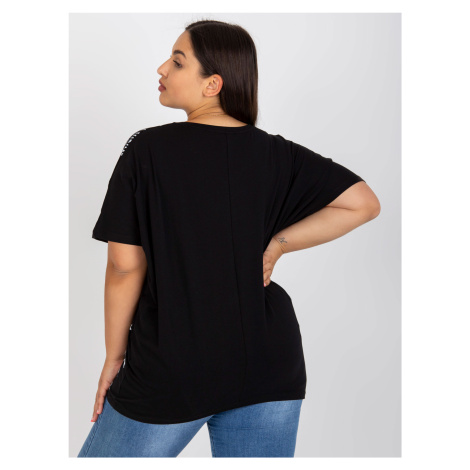 Black loose blouse plus size with inscriptions