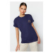 Trendyol Navy Blue 100% Cotton Embroidered Boyfriend/Wide Fit Crew Neck Knitted T-Shirt