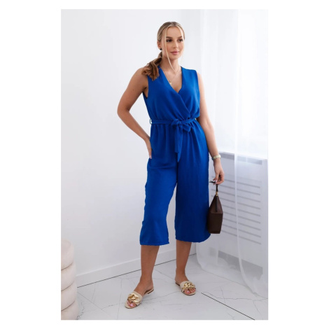 Cornflower blue jumpsuit with ties at the waist