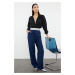 Trendyol Navy Blue Wide Leg High Waist Belt Detailed Woven Trousers