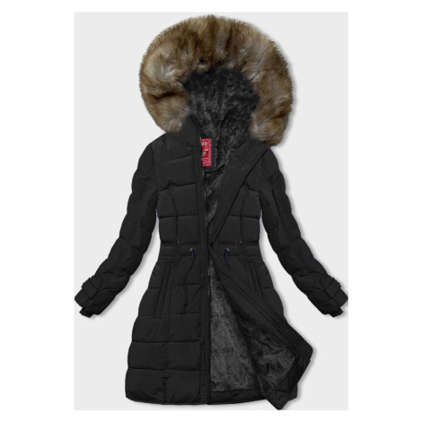 Čierna dámska zimná bunda s kožušinovou podšívkou (LHD-23063)