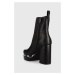 Kožené členkové topánky Karl Lagerfeld STRADA dámske, čierna farba, na podpätku,