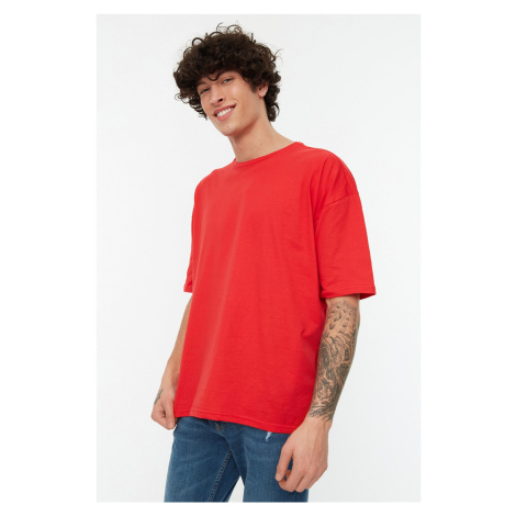 Trendyol Red Basic 100% Cotton Crew Neck Oversize/Wide Cut Short Sleeve T-Shirt