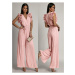 Pleated jumpsuit with ruffles, light pink