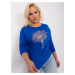 Cobalt blue oversized women's blouse with print
