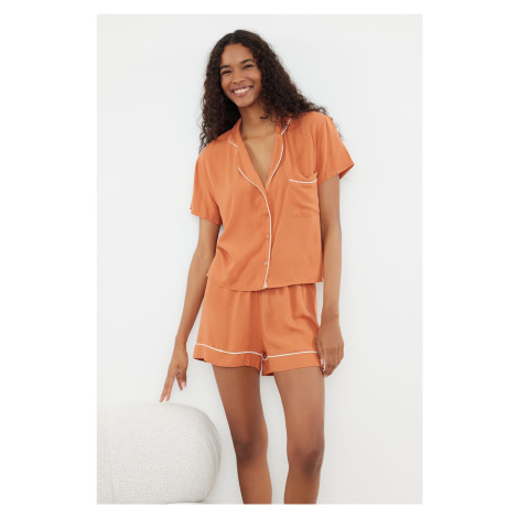 Trendyol Cinnamon Piping Detailed Viscose Woven Pajama Set