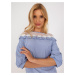 Blue and white formal blouse with lace