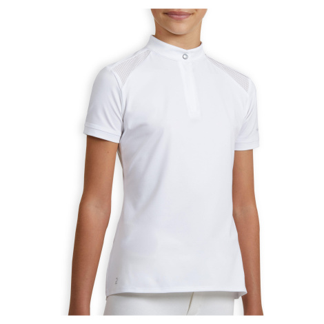 Dievčenské jazdecké tričko 500 na súťaže s krátkym rukávom biele FOUGANZA