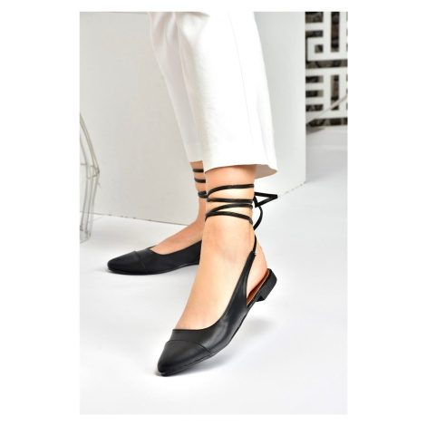 Fox Shoes Black Women's Flats with Tie Ankles