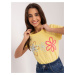 Yellow T-shirt with floral appliqué BASIC FEEL GOOD