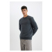 DEFACTO Anthracite Regular Fit Crew Neck Basic Plain Sweatshirt